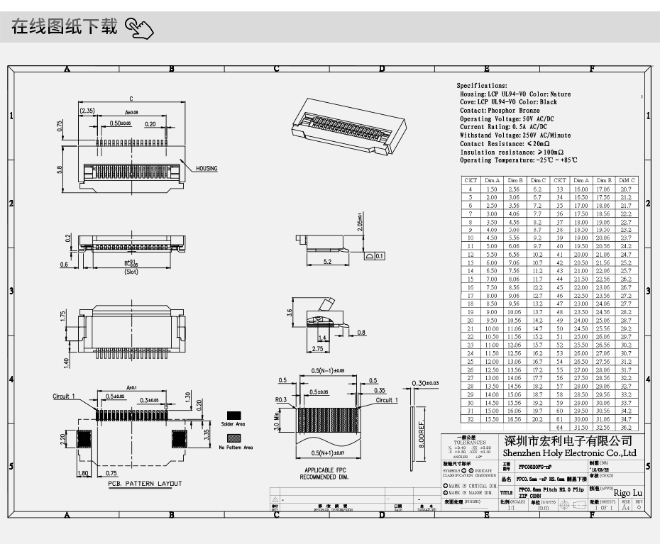 HRS廣瀨連接器 FH28-64S-0.5SH 0.5間距 64針 翻蓋式 FPC接線端子,麻豆免费网站