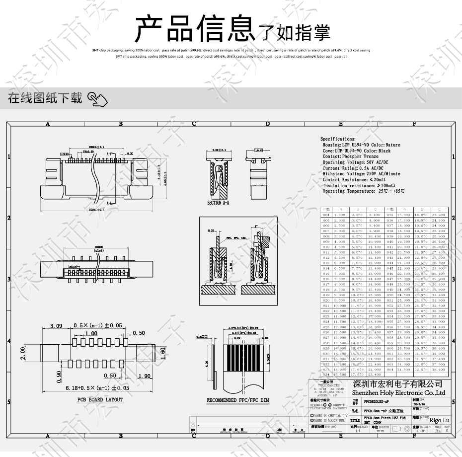 0.5mm-28P立貼帶鎖交叉錯正位 FFC/FPC扁平軟排線插座 電纜連接器