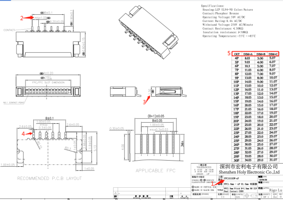 fpc1mm連接器規格書